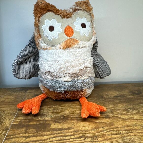 Pier 1 One Imports Sophie Owl Bird Decorative Pillow Fall Tweed Plush FLAWS - Picture 1 of 11